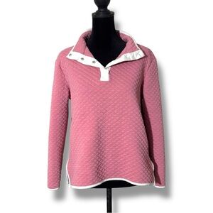 Wallflower Quilted Pink W/ White Piping Quarter Snap Button Long Sleeve Pullover